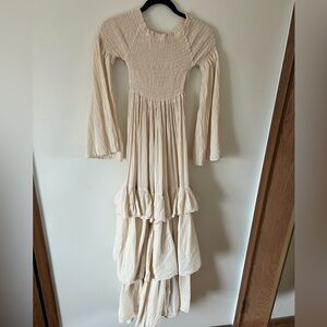 Cotton Cream Long Sleeve Tiered Dress